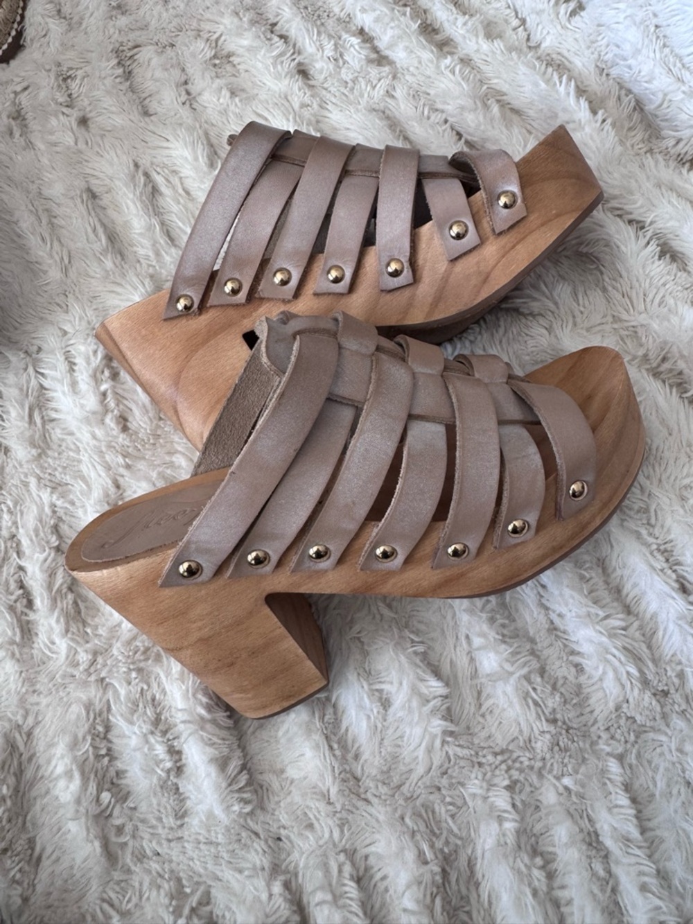 Free People Wooden leather studded heels sandals euro 37 - Picture 5 of 5